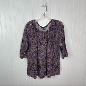 Lucky Brand Top 2X Plus Size Women Paisley Boho Peasant Colorful Casual Fall